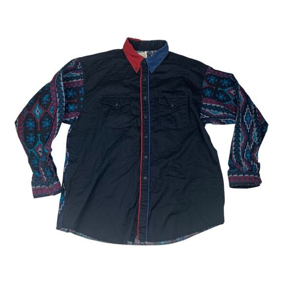Panhandle Slim mens XL 17.5 western button down shirt Aztec long sleeve blue pur - Picture 2 of 10
